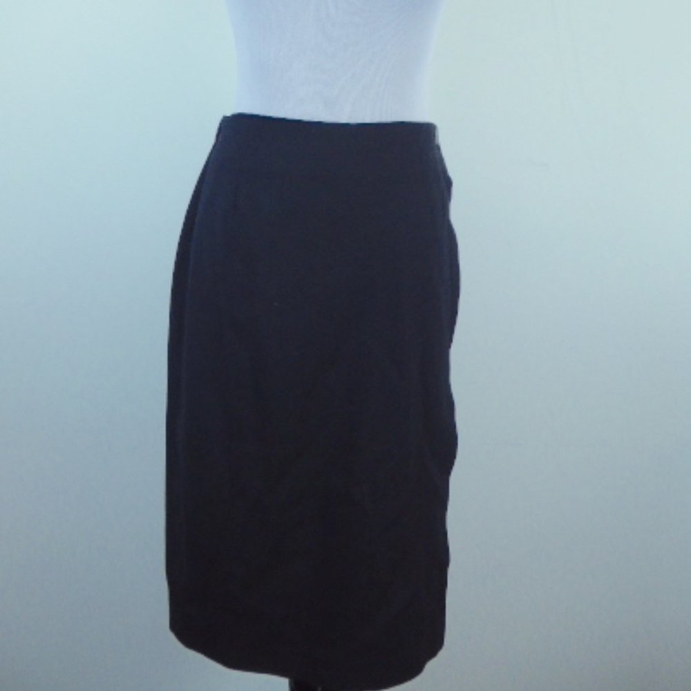 PETER COHEN black wool crepe wrap skirt M stretch waist